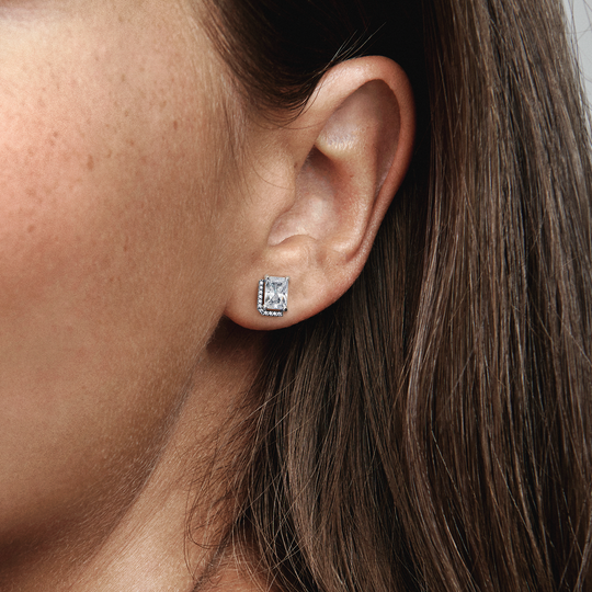 Rectangular Sparkling Halo Stud Earrings|Earrings - Alissar Flowers Amman