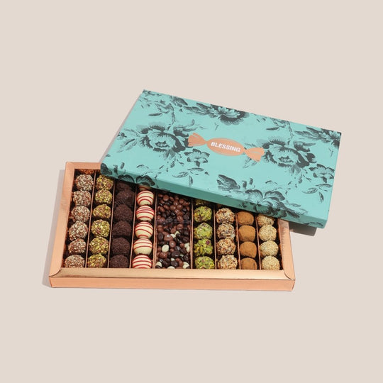 Blessing - Box of 920g of Assorted Truffles and 165g of Dragees, Les Plaisirs|Chocolate - Alissar Flowers Amman