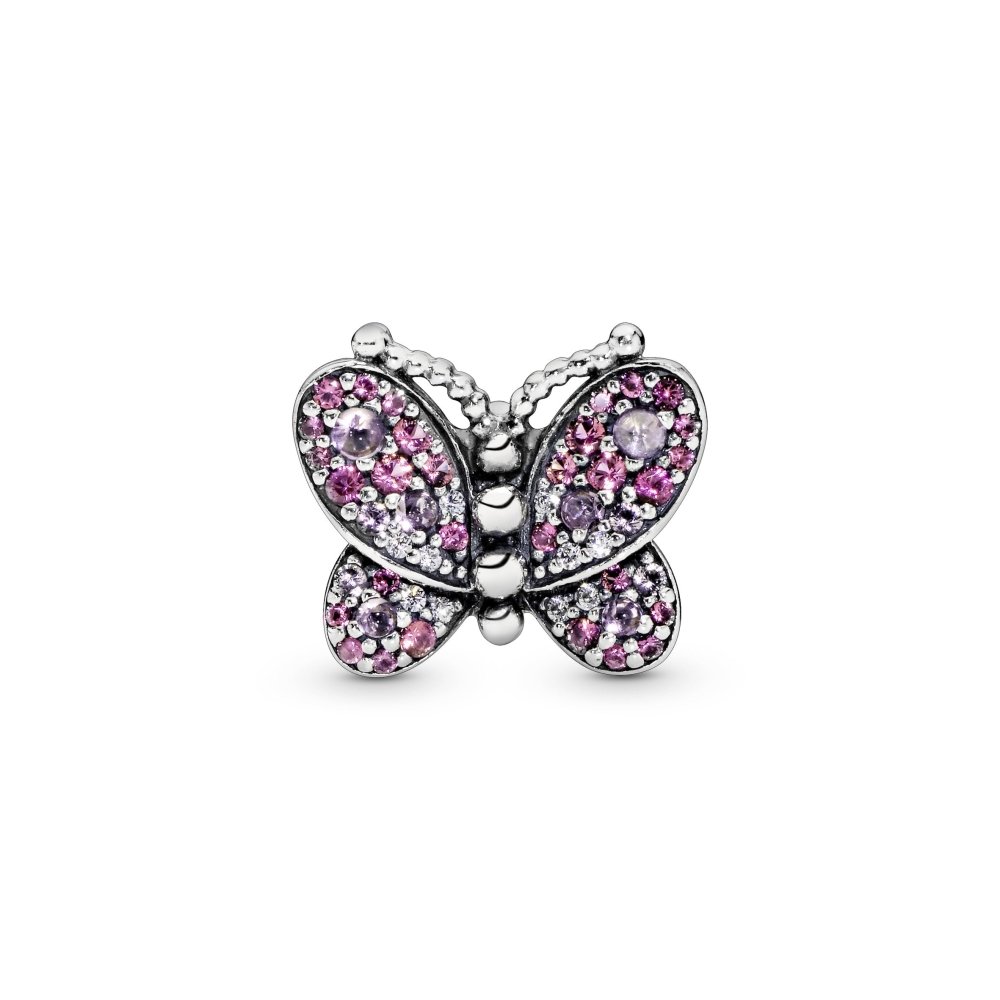 Butterfly silver charm with cerise, pink mist crystal and clear cubic zirconia|Charms & Pendants - Alissar Flowers Amman