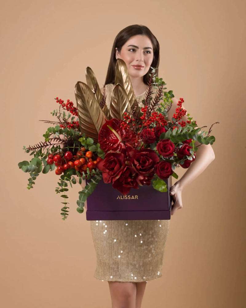 Crimson Ember|Cardboard Box - Alissar Flowers Amman