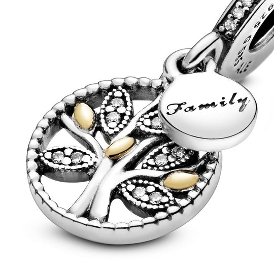 Family tree silver dangle with 14k and clear cubic zirconia|Charms & Pendants - Alissar Flowers Amman