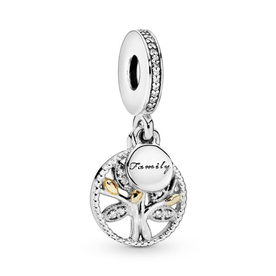 Family tree silver dangle with 14k and clear cubic zirconia|Charms & Pendants - Alissar Flowers Amman