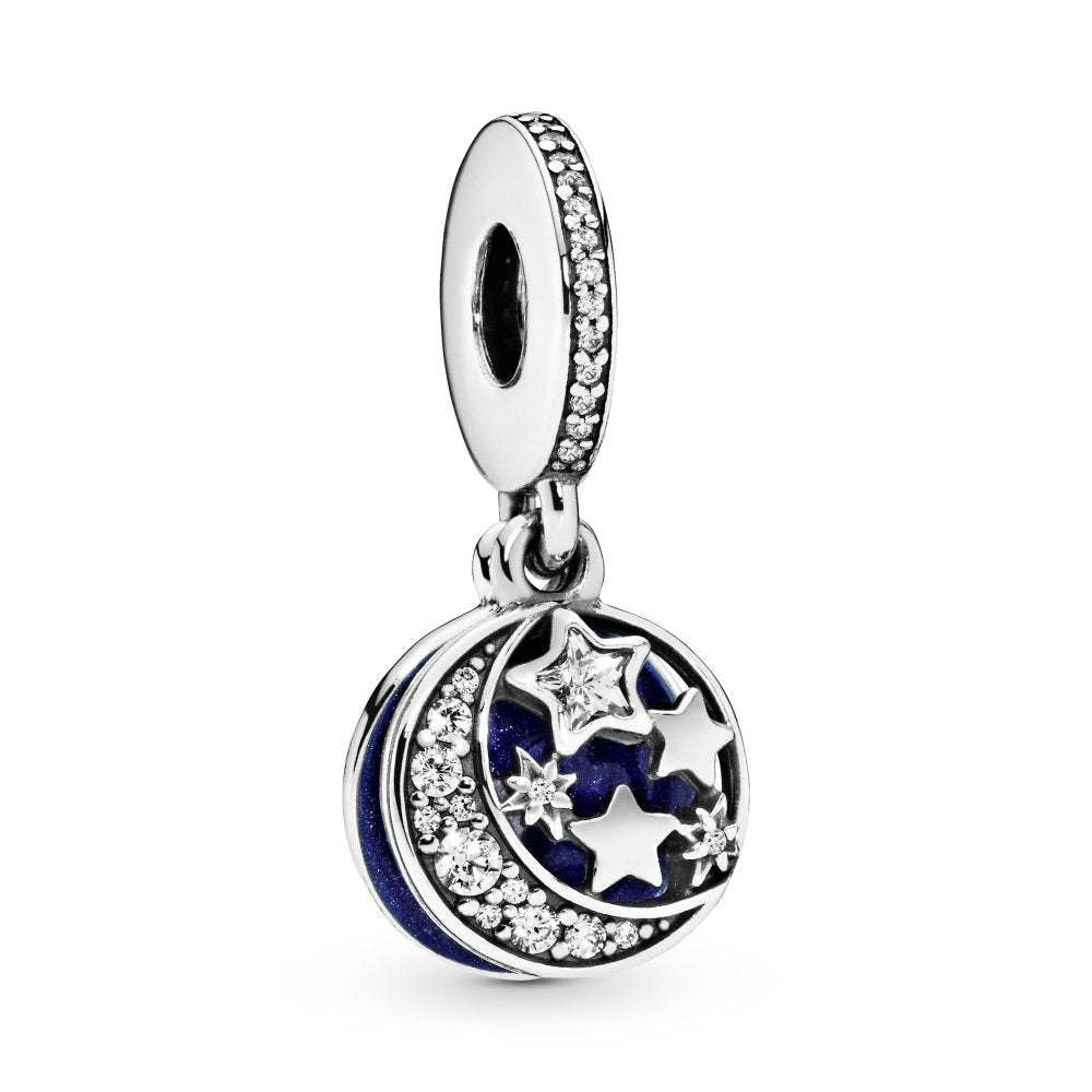 Moon and star silver dangle with clear cubic zirconia and blue enamel|Charms & Pendants - Alissar Flowers Amman