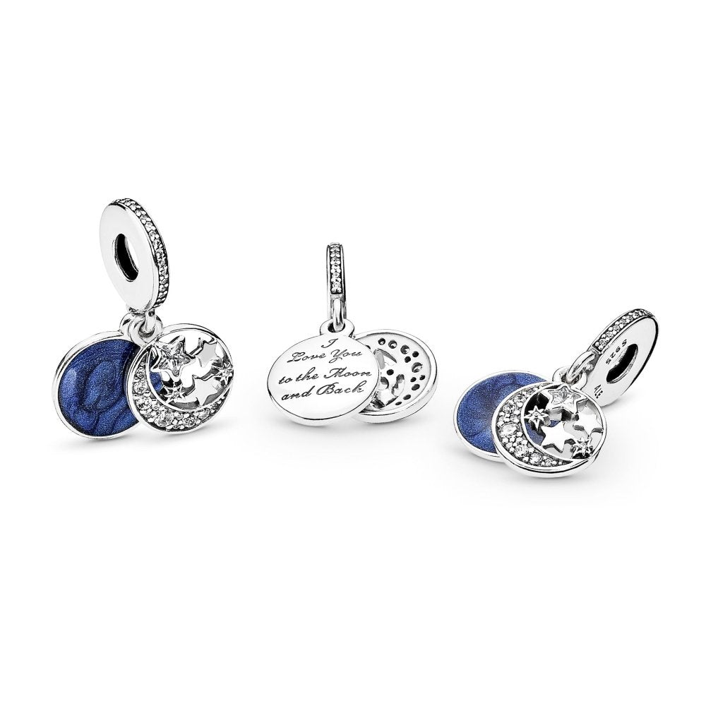 Moon and star silver dangle with clear cubic zirconia and blue enamel|Charms & Pendants - Alissar Flowers Amman