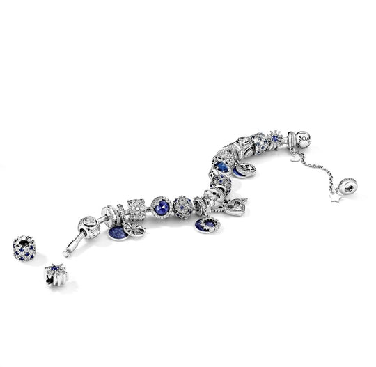 Moon and star silver dangle with clear cubic zirconia and blue enamel|Charms & Pendants - Alissar Flowers Amman