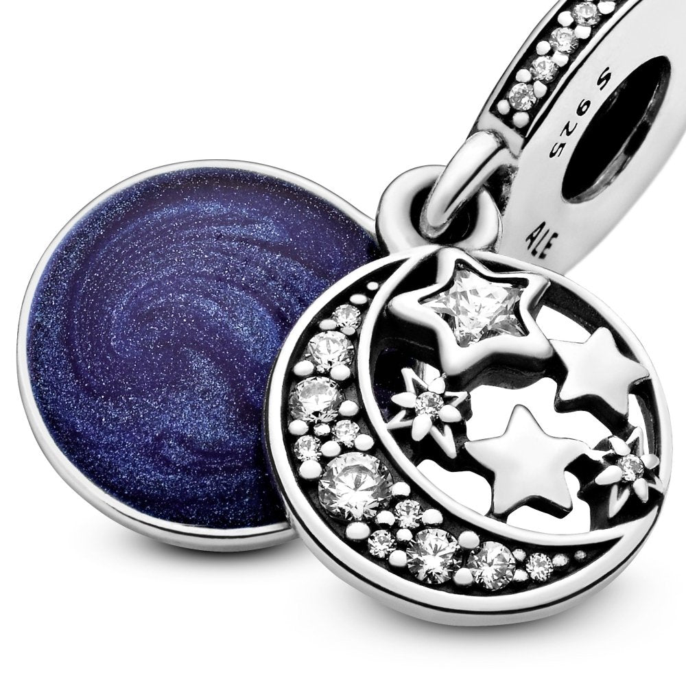 Moon and star silver dangle with clear cubic zirconia and blue enamel|Charms & Pendants - Alissar Flowers Amman