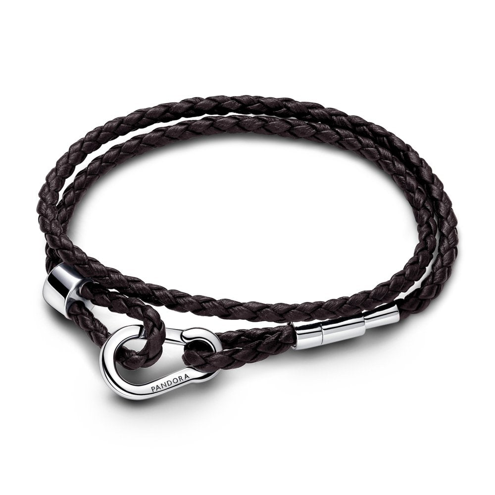 Pandora Moments Brown Braided Double Leather Bracelet|Bracelets - Alissar Flowers Amman