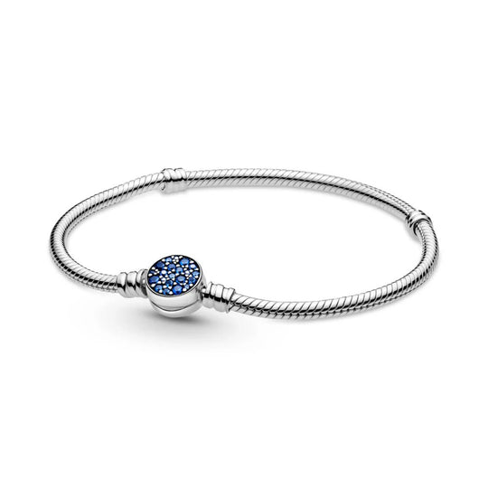 Pandora Moments Sparkling Blue Disc Clasp Snake Chain Bracelet|Bracelets - Alissar Flowers Amman