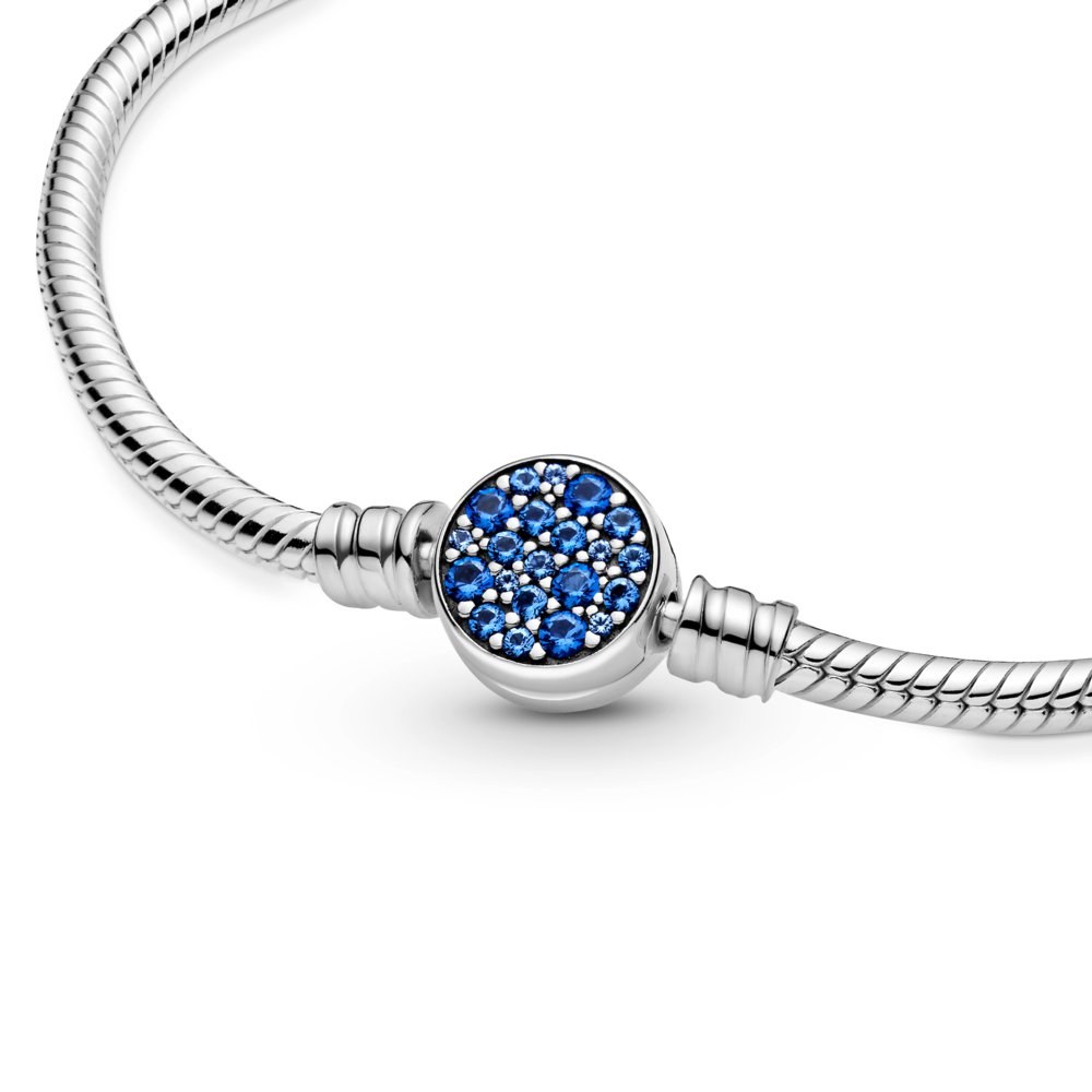 Pandora Moments Sparkling Blue Disc Clasp Snake Chain Bracelet|Bracelets - Alissar Flowers Amman