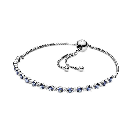 Rhodium plated sterling silver bracelet with moonlight blue crystal and clear cubic zirconia|Bracelets - Alissar Flowers Amman