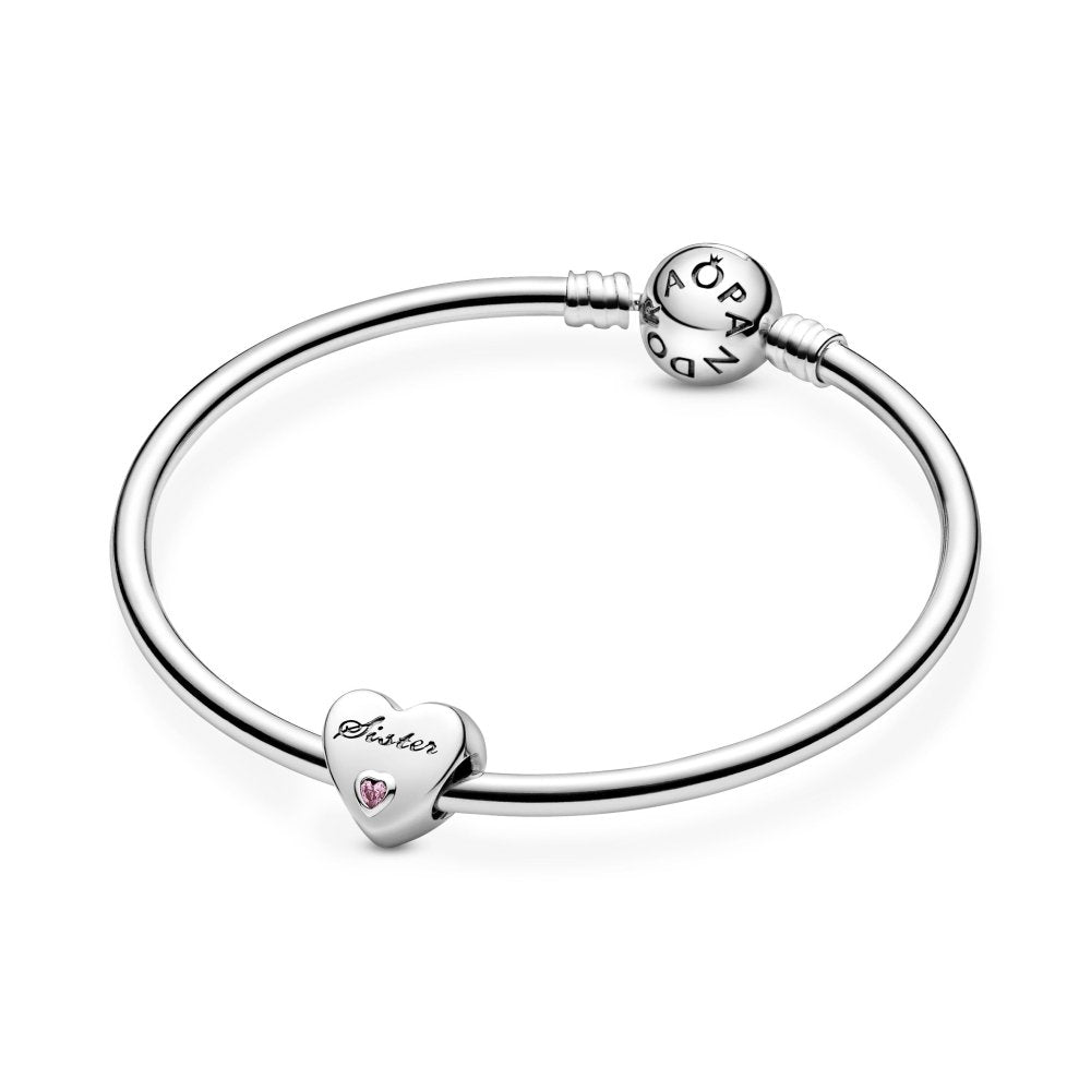 Sister heart silver charm with pink cubic zirconia|Charms & Pendants - Alissar Flowers Amman