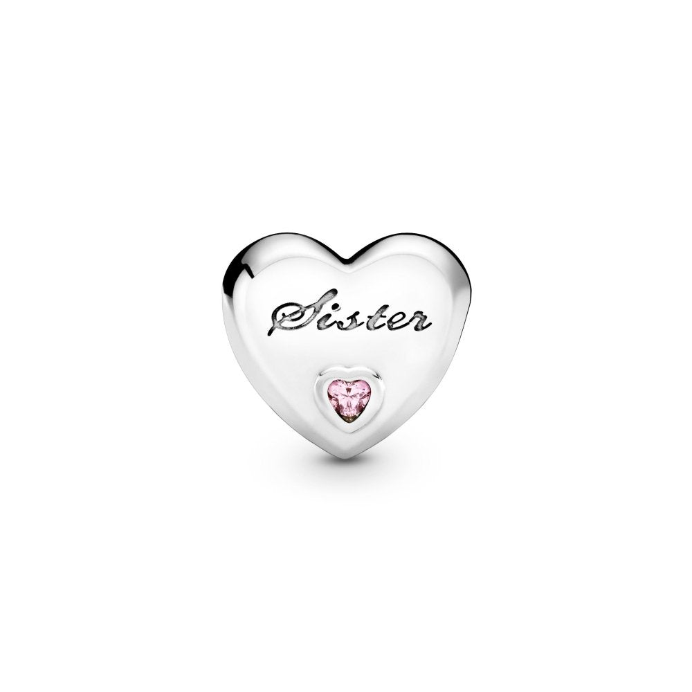 Sister heart silver charm with pink cubic zirconia|Charms & Pendants - Alissar Flowers Amman