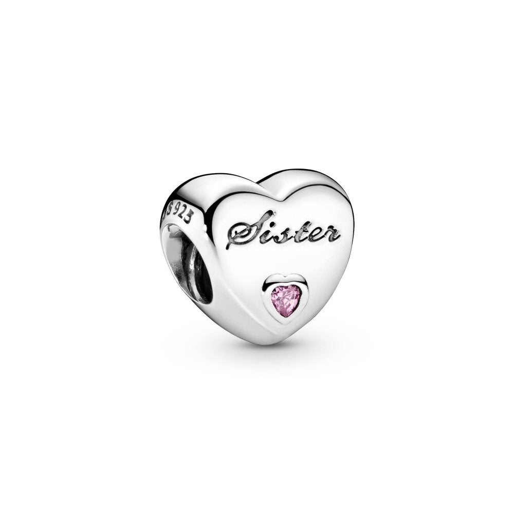 Sister heart silver charm with pink cubic zirconia|Charms & Pendants - Alissar Flowers Amman