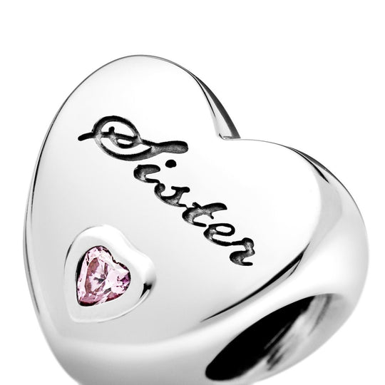 Sister heart silver charm with pink cubic zirconia|Charms & Pendants - Alissar Flowers Amman