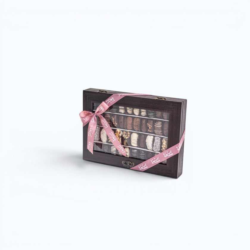 Swia - Large Wooden Dates Box with Belgian chocolate type | Alissar Flowers