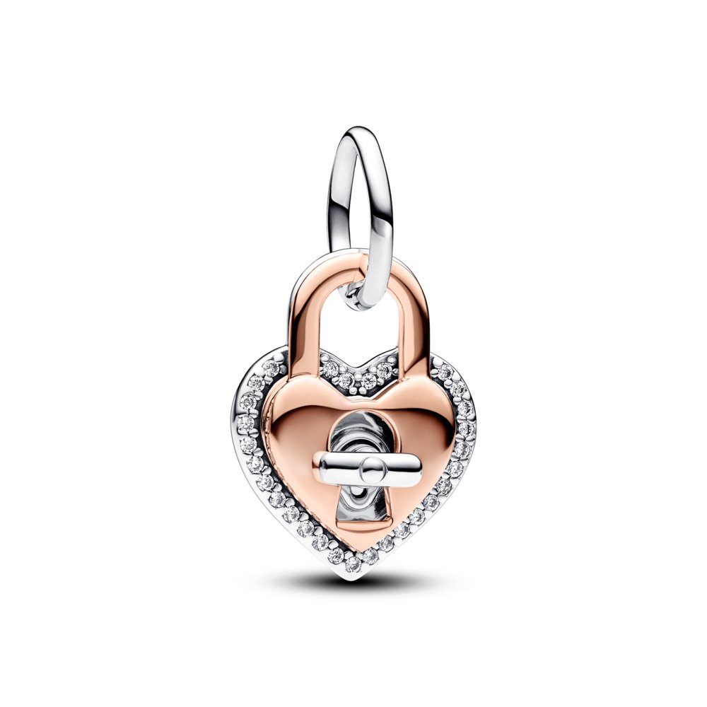 Two - tone Twistable Heart Padlock Double Dangle Charm|Charms & Pendants - Alissar Flowers Amman